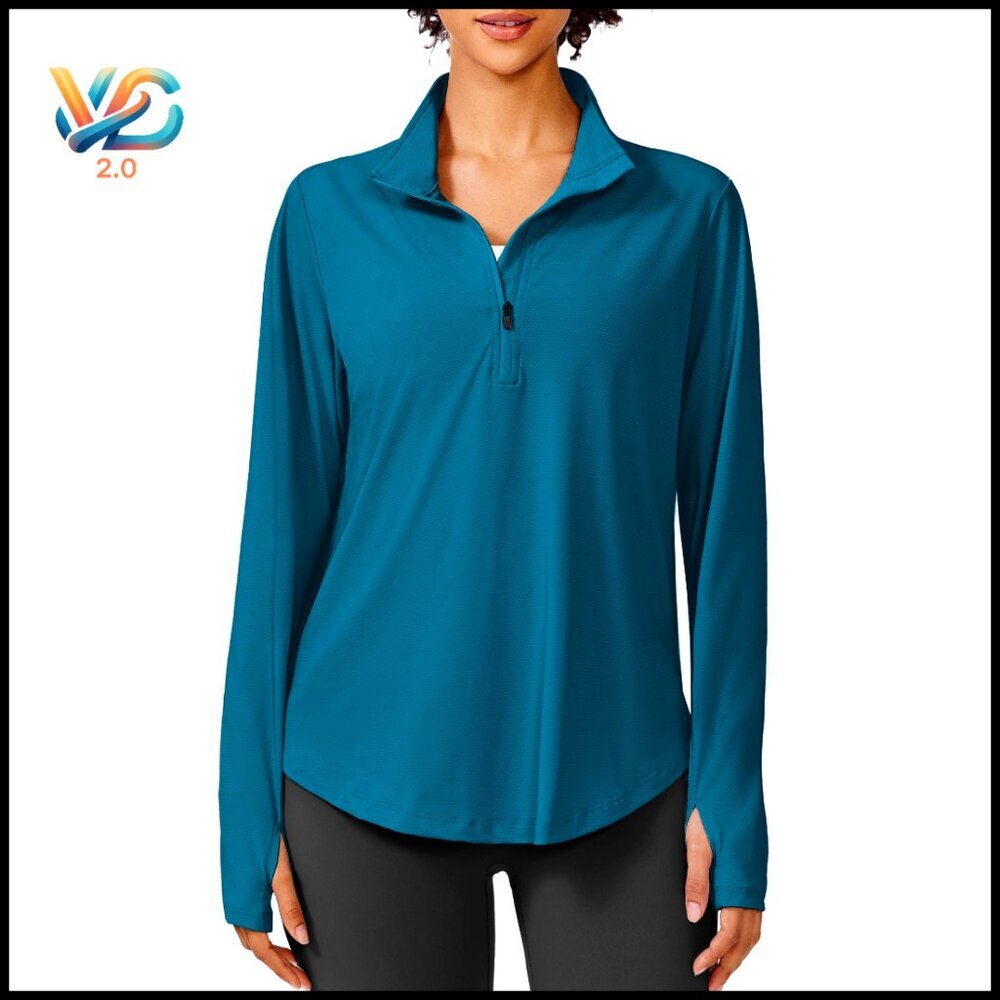 Long Sleeve Workout Top Half Zip Quick Dry Athletic Running Hiking Golf - Picture 1 of 7